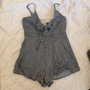 Gingham tie front romper